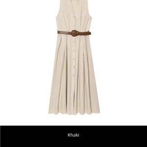 Sleeveless linen blend Khaki Button-Front Maxi Dress missing Brown Belt size M